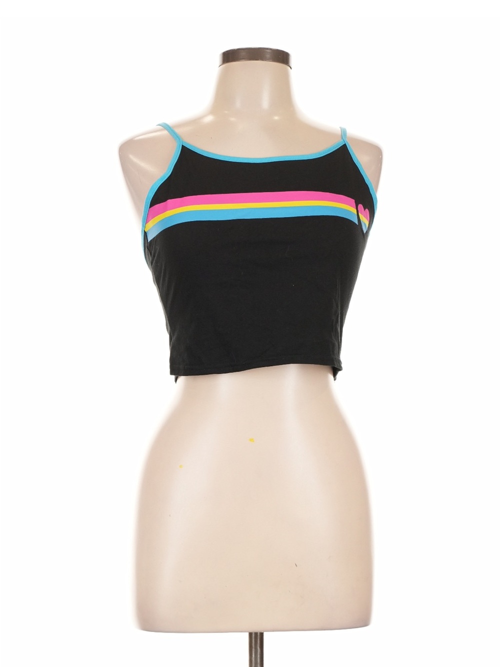 Black Crop Tank Top with Blue Trim and Rainbow Stripes